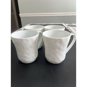 4pc Bernardaud "Digital" White Dimpled Hammered Coffee Mugs Cups Limoges France